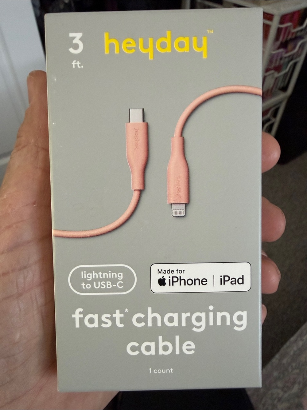 heyday Lightning to USB-C Fast Charging Cable in Pink